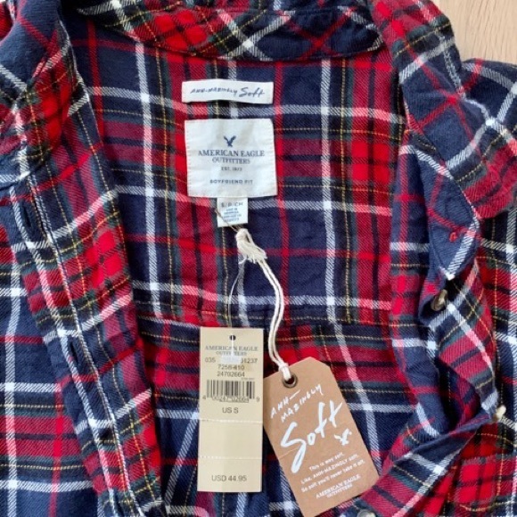 AEO Red and Blue Soft Womens Flannel - Picture 3 of 6